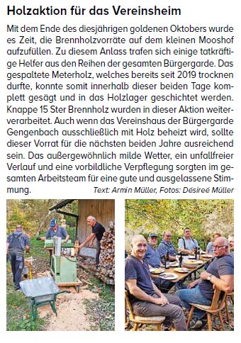 Bürgergarde Gengenbach - Holzaktion Mooshof 2022 
