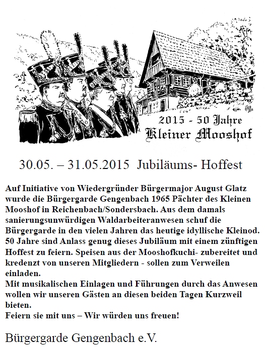 Bürgergarde Gengenbach - 50 Jahre Mooshof - Werbeanzeige der Bürgergarde